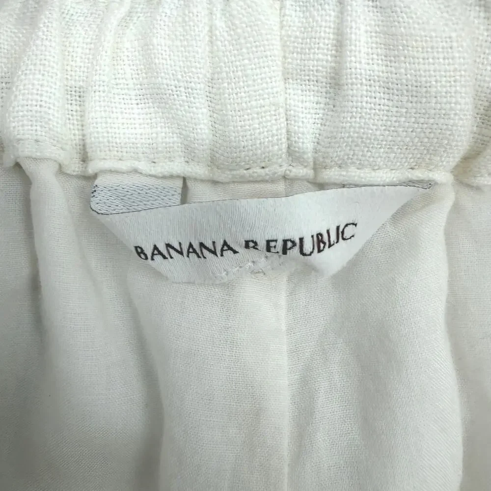 Banana Republic Off White 100% Linen Wide Leg Cropped Pants Fully Lined Size XL